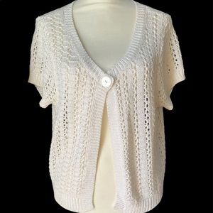 LOFT pearlescent cream open-weave short sleeve cardigan-XL